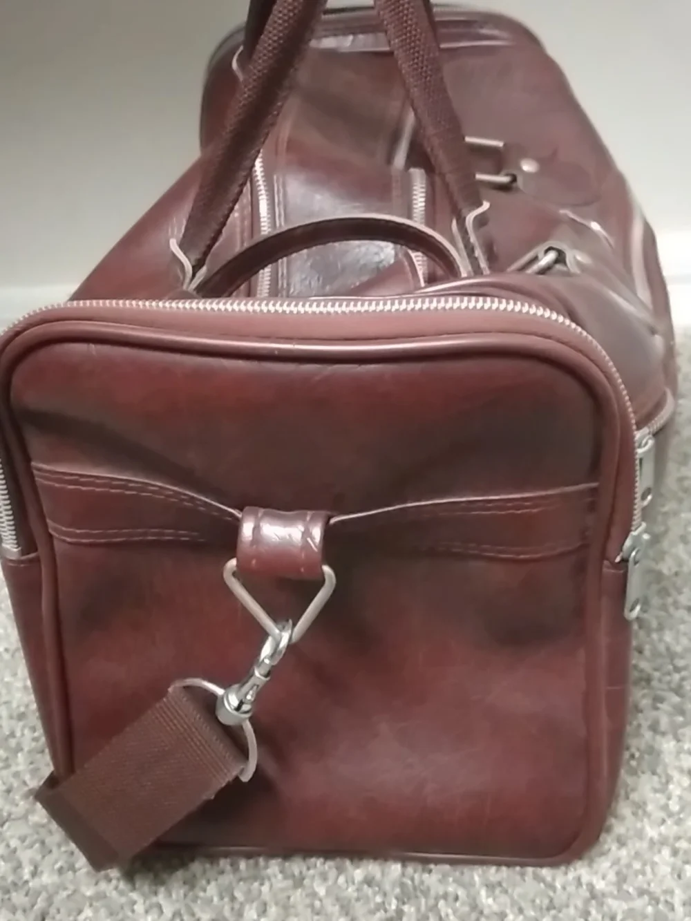 Vintage American Tourister Faux Leather Travel Duffel Bag Carry-on in Dark Red